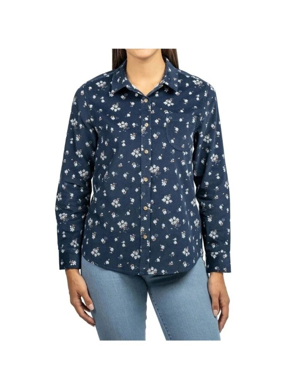 NWT Jachs Girlfriend Women's M Blue Floral Button-Down Corduroy Shirt C0834